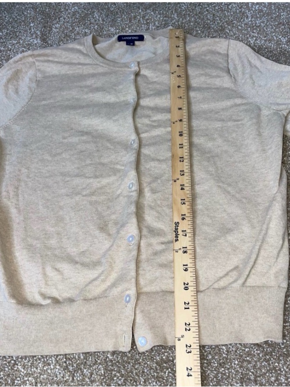 Lands' End Women's Light Cream/beige Crewneck Button Cardigan lightweight SZ L - Picture 5 of 7